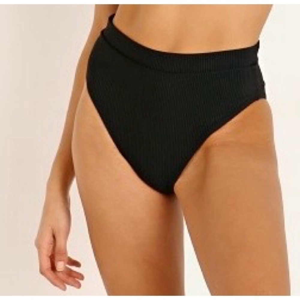 NEW REVOLVE FAITHFUL THE BRAND Marta Ribbed High-Waisted Bikini Bottoms in Black